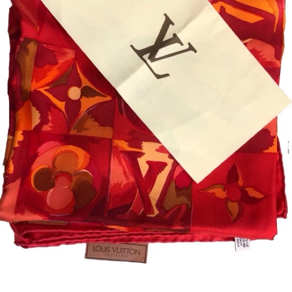 Louis Vuitton Silk Au Fil De Temps Scarf Red - Picture 6 of 7